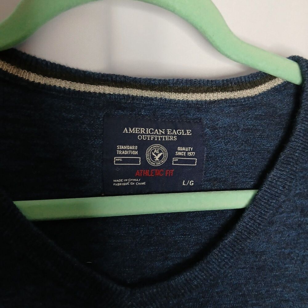 American Eagle V-Neck Sweater Cotton Knit Athletic Fit Navy Blue Men's Large - Picture 6 of 7